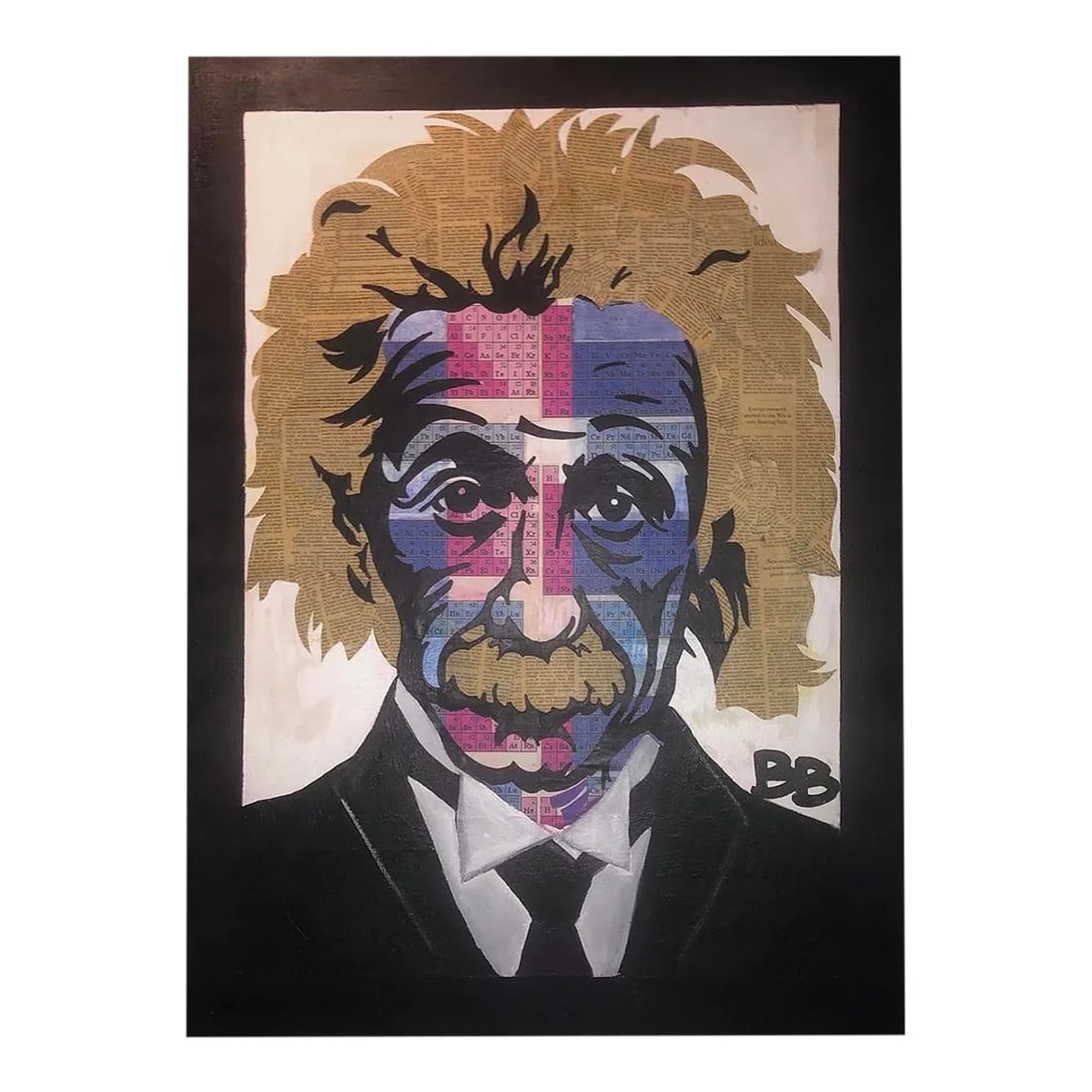 Sale! 80s Original Vintage Pop Art Albert Einstein Periodic Table Face Mixed Media Art Collage Portr (1 of 10)