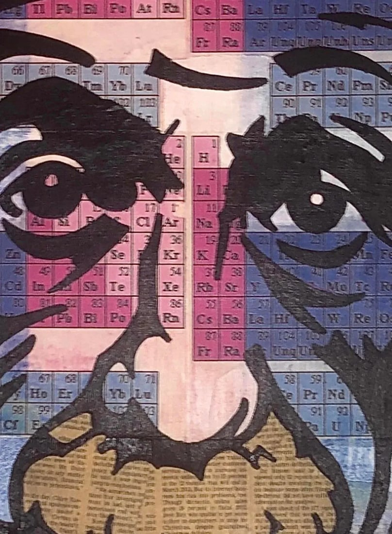 Sale! 80s Original Vintage Pop Art Albert Einstein Periodic Table Face Mixed Media Art Collage Portr - 3
