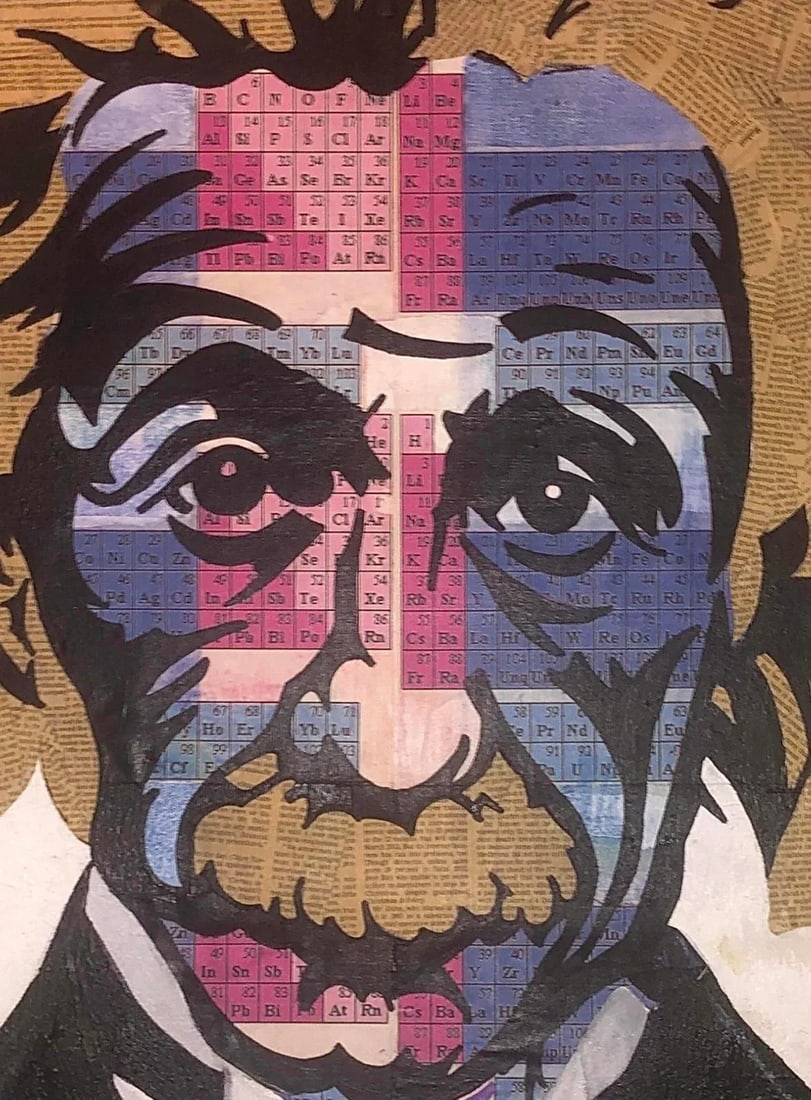 Sale! 80s Original Vintage Pop Art Albert Einstein Periodic Table Face Mixed Media Art Collage Portr - 4