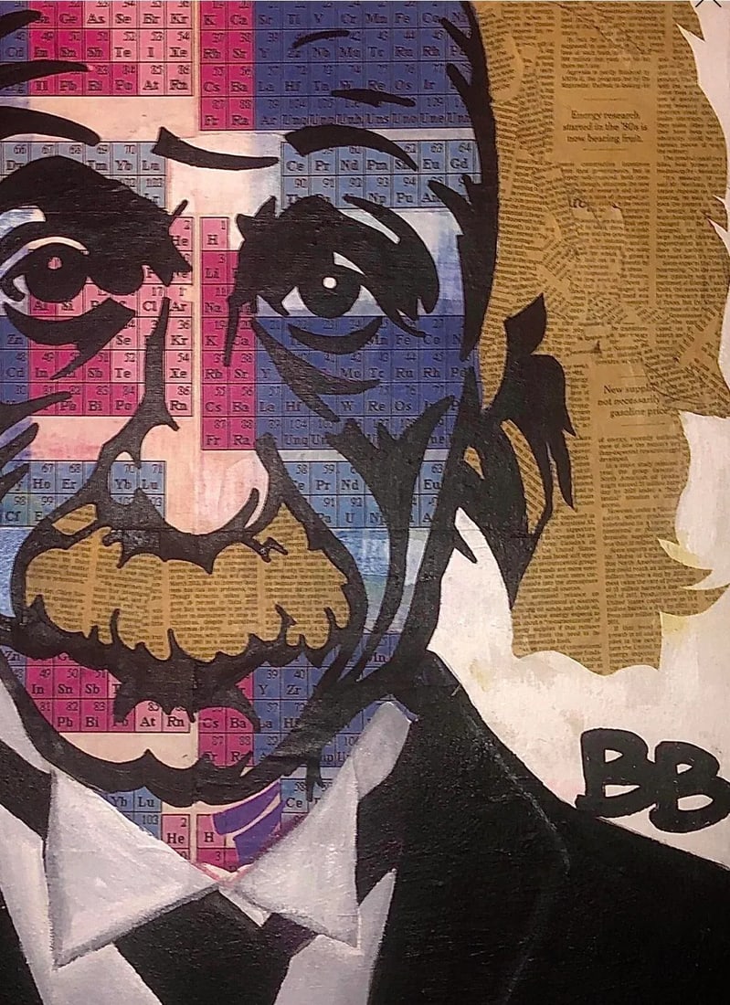 Sale! 80s Original Vintage Pop Art Albert Einstein Periodic Table Face Mixed Media Art Collage Portr - 7