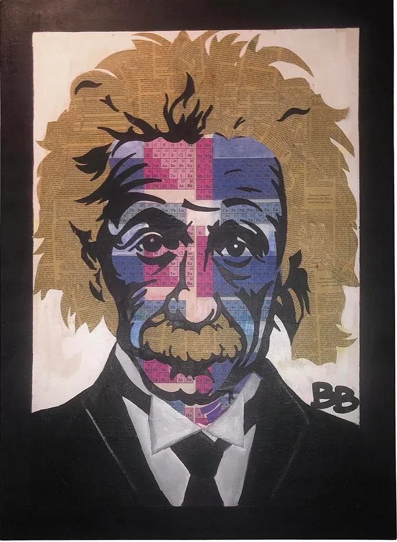 Sale! 80s Original Vintage Pop Art Albert Einstein Periodic Table Face Mixed Media Art Collage Portr - 9