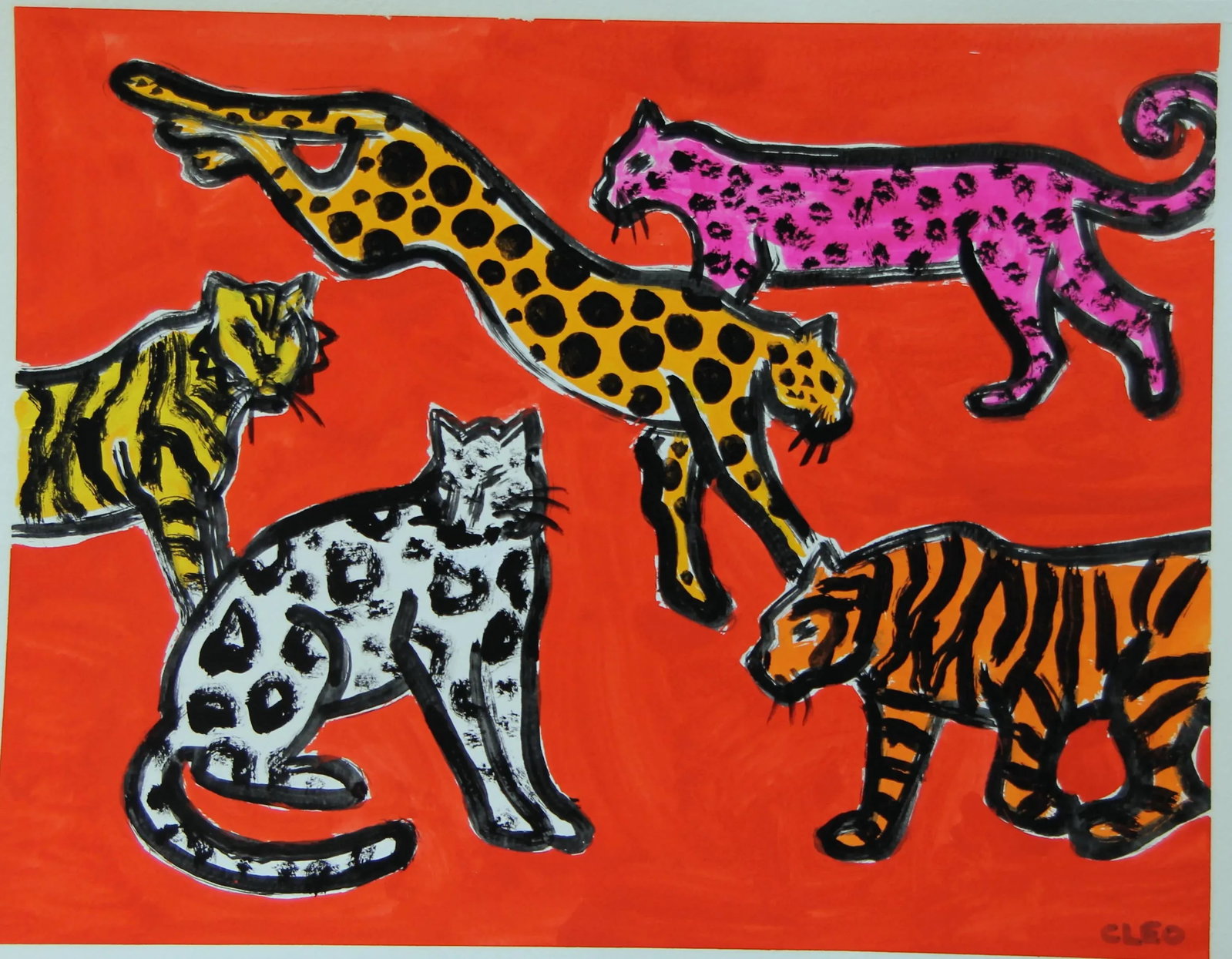 Nude, Leopard and Lawn Flamingos Pop Art Expressionism Red, Pink Original Painting by Cleo Plowden - 9