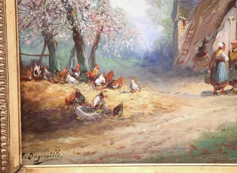 19th Century French Rural Farm Scene Oil Painting Signed A. Degerville - 3