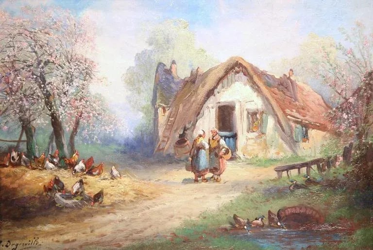 19th Century French Rural Farm Scene Oil Painting Signed A. Degerville - 5