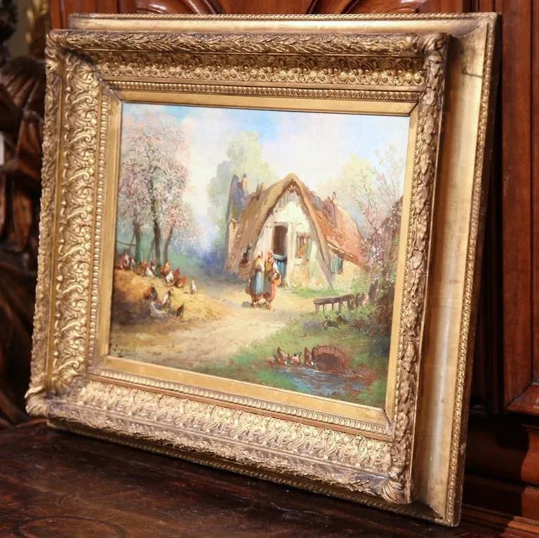 19th Century French Rural Farm Scene Oil Painting Signed A. Degerville - 8