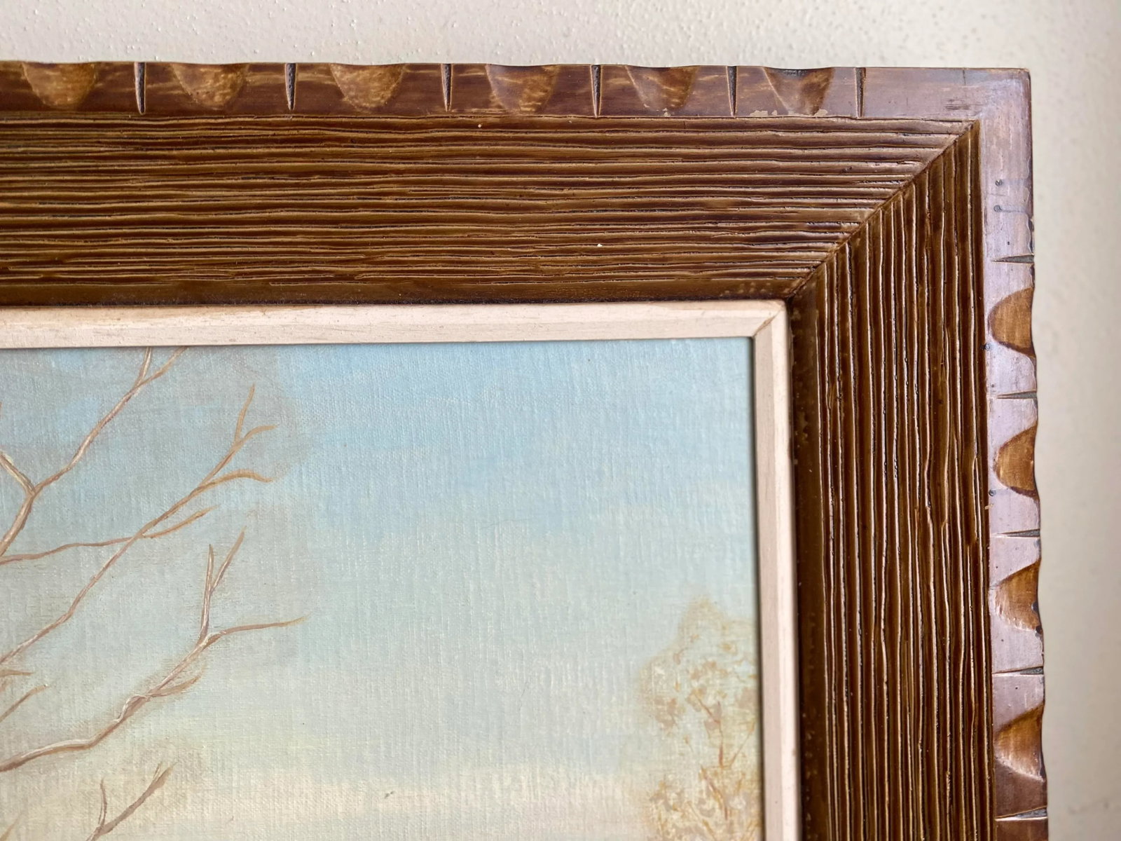 Mid 20th Century Rural Winter Landscape with Red Barn Painting, Framed - 4