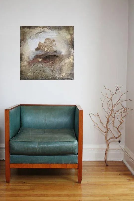 "Portal (#9 in Series)" Original Abstract Modern Neutral Art Metallic Landscape Painting - 6