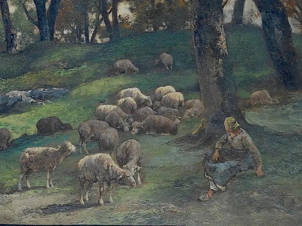 Original Signed Antique Oil on Canvas-Sheep & Shepherd-Charles Emile Jacque-Barbizon School - 4