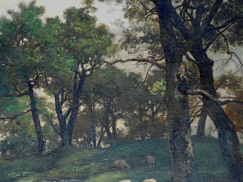 Original Signed Antique Oil on Canvas-Sheep & Shepherd-Charles Emile Jacque-Barbizon School - 5