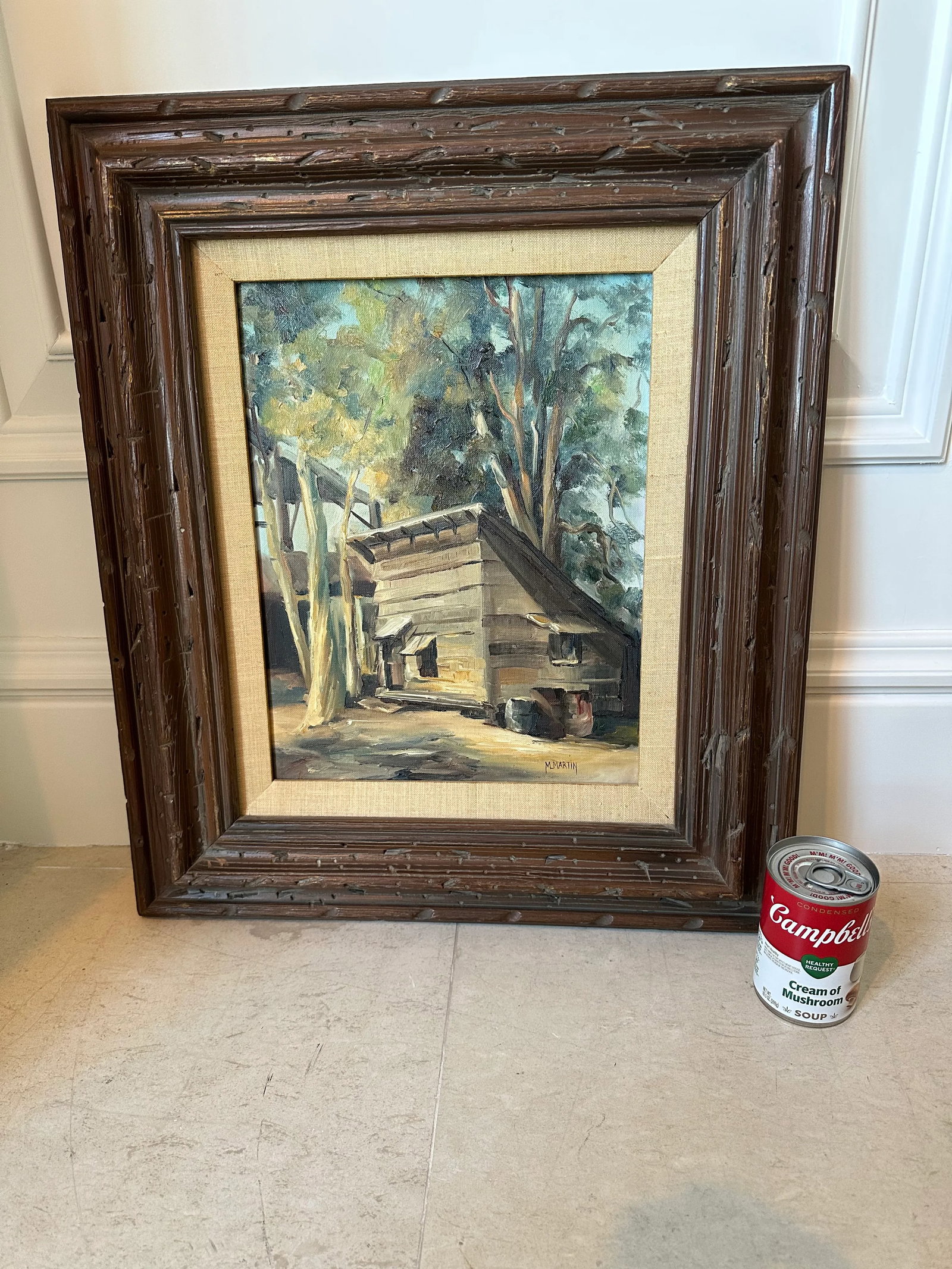 Vintage 1960's Plein Air Framed Signed Oil Painting of a Mid-Century Cabin in the Woods - 10