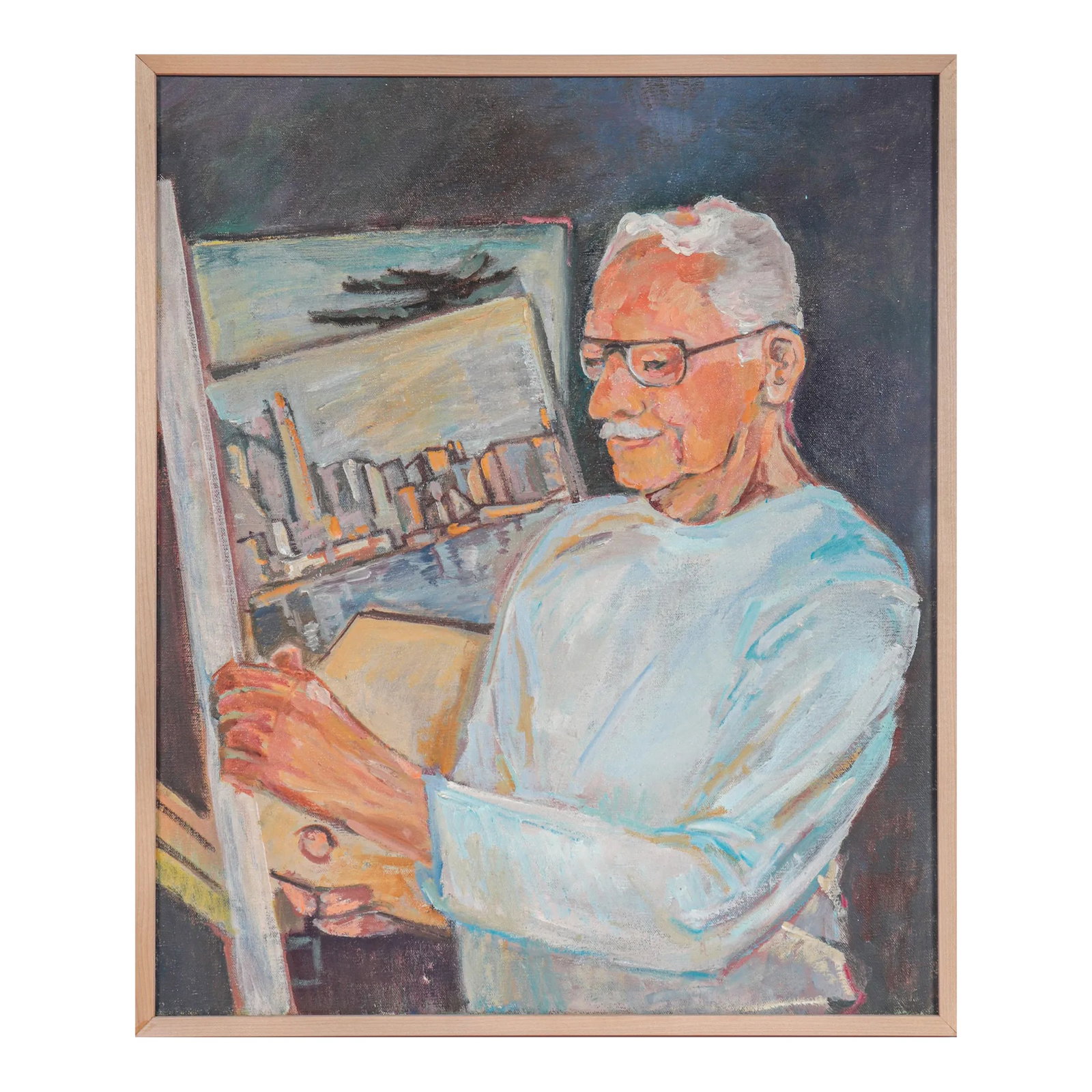 Artist's Self Portrait 20th Century Oil: This late 20th century oil on canvas self-portrait is by California Regionalist painter Freeman Sargent (1912-1990). Sargent painted primarily in the California Regionalist style (with strong