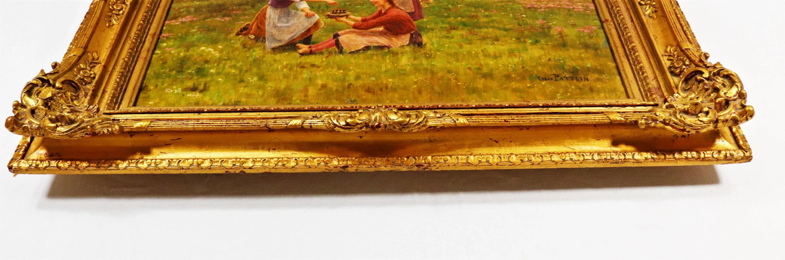 Oil on Canvas "Feeding the Birds" by Cesar Pattein ( French 1850 - 1931) - 5