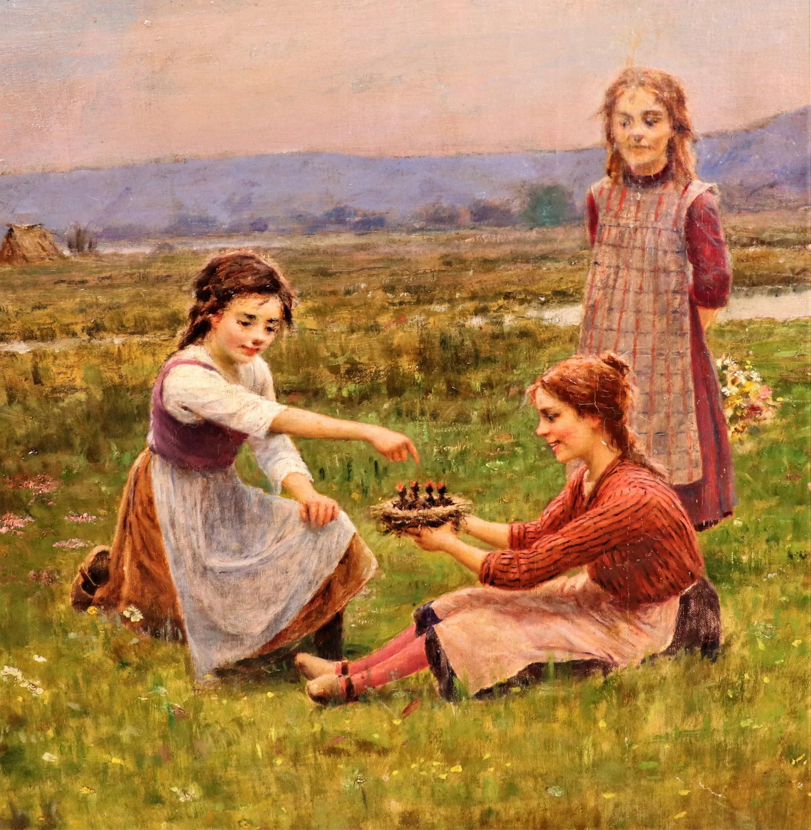 Oil on Canvas "Feeding the Birds" by Cesar Pattein ( French 1850 - 1931) - 6