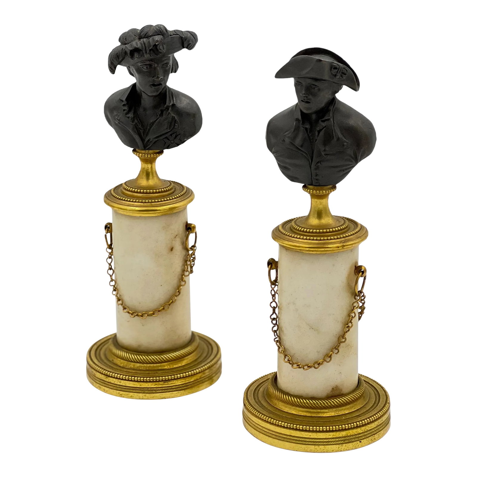 Mid 19th Century Grand Tour Pair of French Bronze Busts with Marble Ormolu and Brass: Pair of French Bronze Grand Tour Bronzes. Marble, Ormalu and brass Condition: Alterations: Original Condition Unaltered Imperfections: Some Imperfections Condition Notes: excellent shape. Origin: Fran