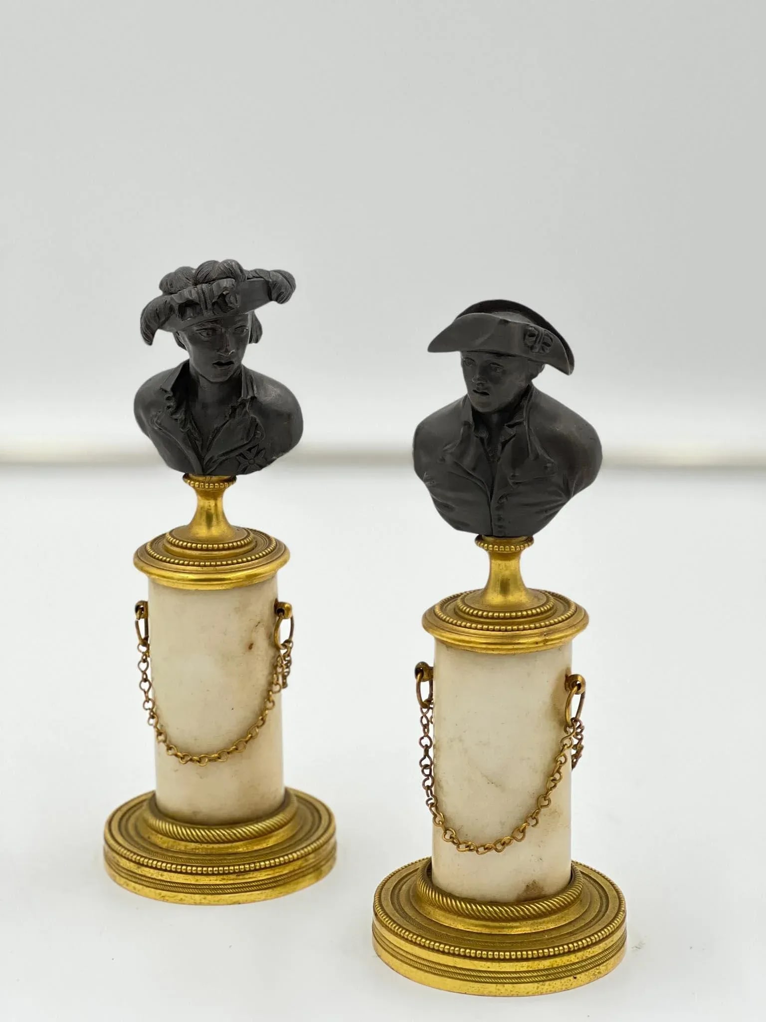 Mid 19th Century Grand Tour Pair of French Bronze Busts with Marble Ormolu and Brass - 2
