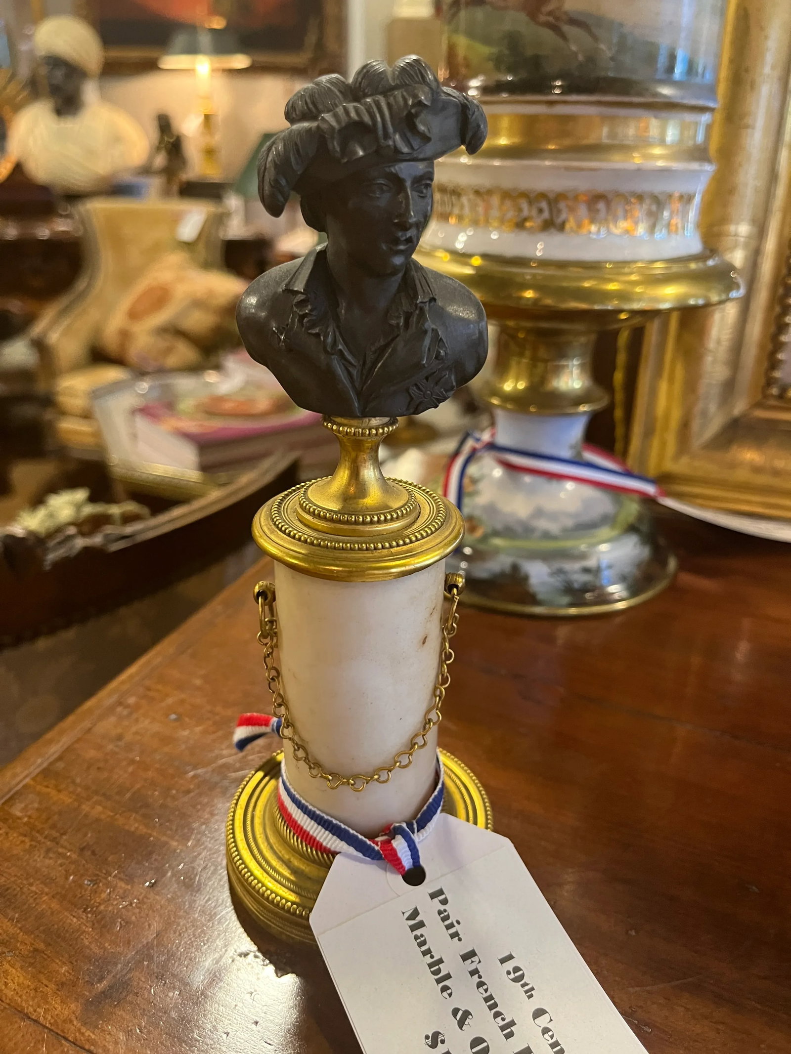 Mid 19th Century Grand Tour Pair of French Bronze Busts with Marble Ormolu and Brass - 4