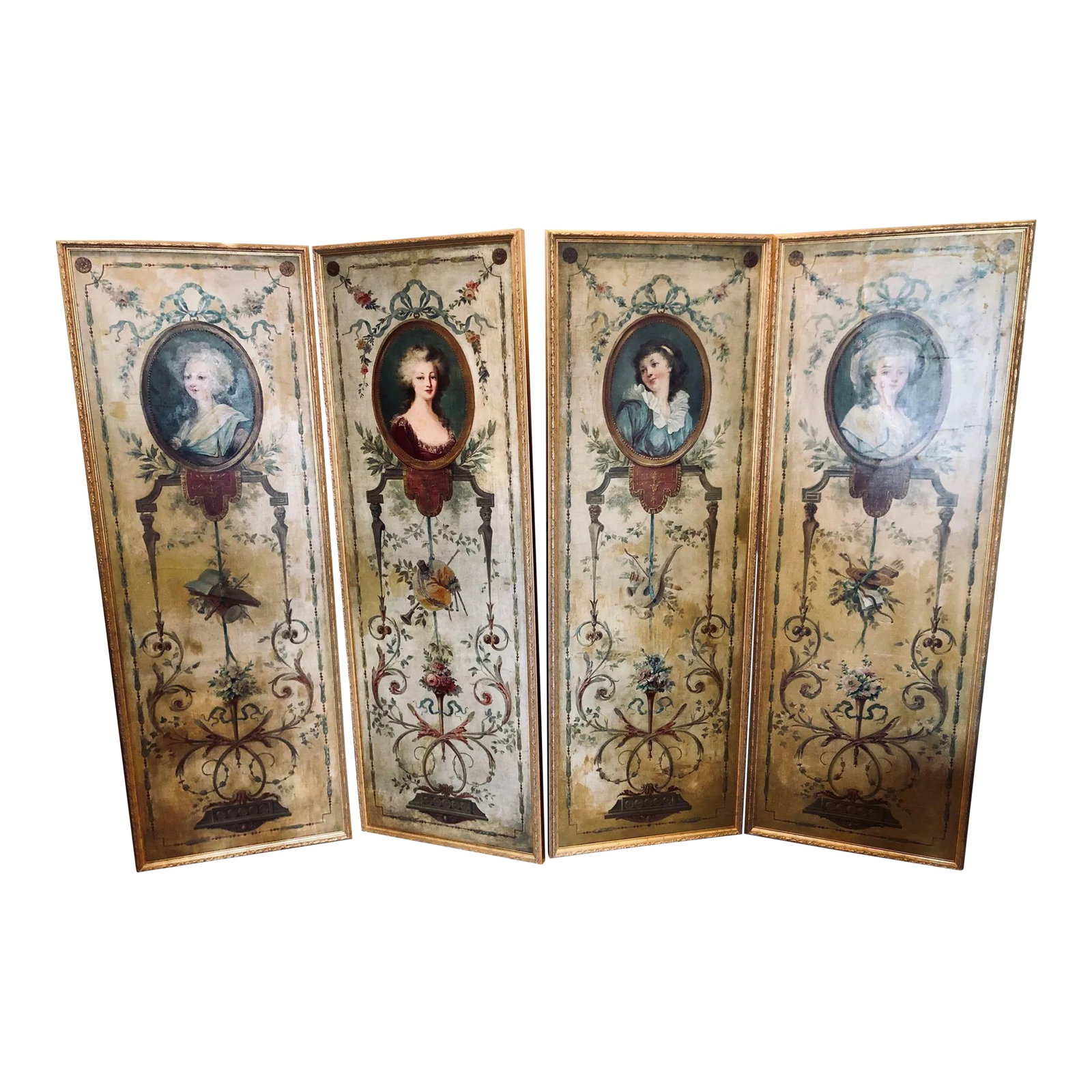French 19th Century, Oil on Canvas, Wall Panels or Trumeau Paintings: French 19th Century, Oil on Canvas, Wall Panels or Trumeau Paintings Set of 4 large 19th century oil on canvas wall panels Trumeau paintings. These finely painted panels are simply stunning each havin