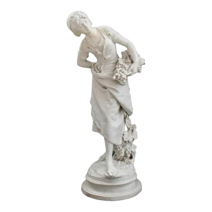 Paris Porcelain Sculpture Portrait of a Woman " Grappilleuse" Signed: French porcelain decorative sculpture by Mathurin Moreau ( French, 1822-1912). The grape harvester " La Grappilleuse" a bisque porcelain decorative sculpture. Great condition, minor wear. The