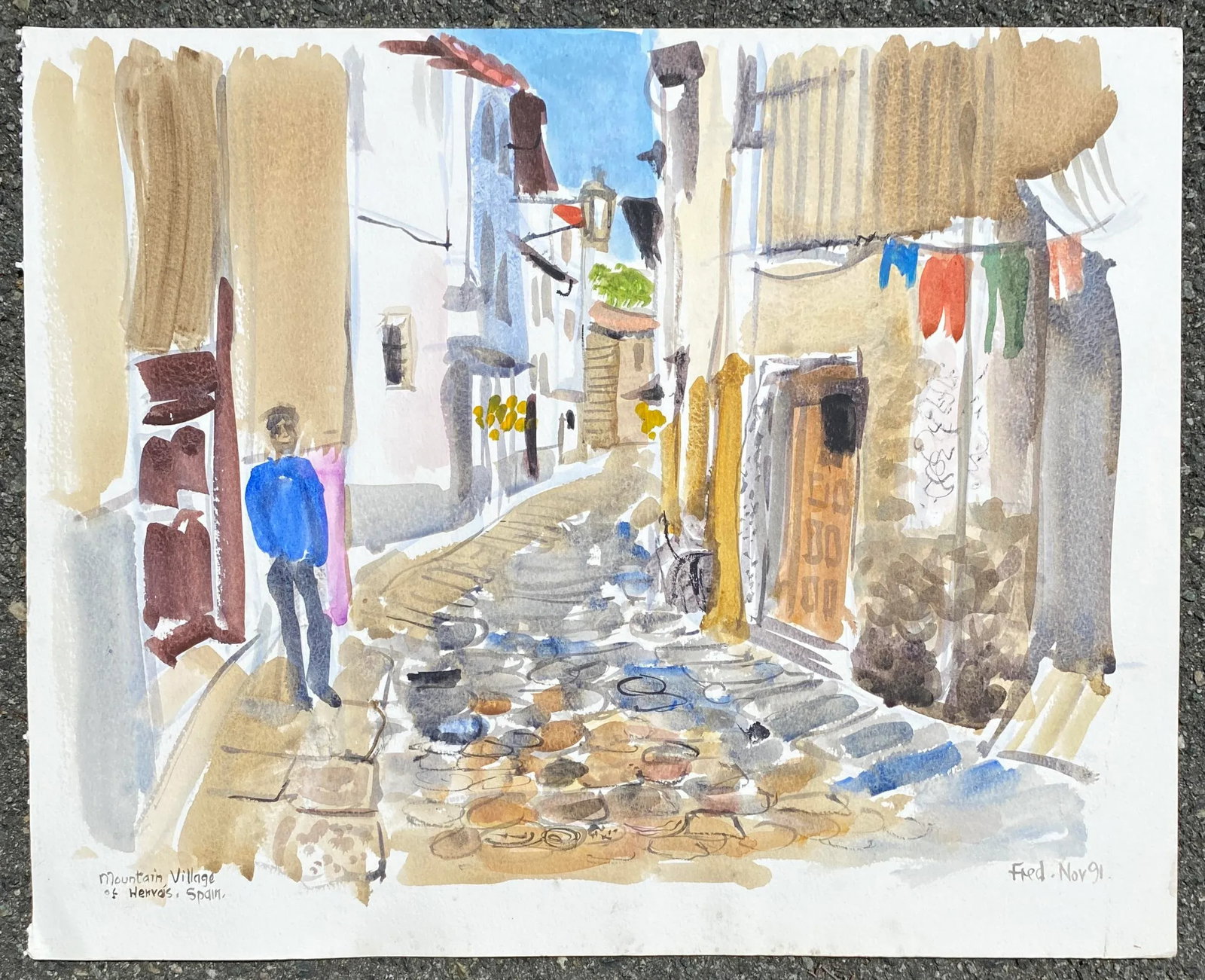 1991 Fred Atkinson Mountain Village Spanish Watercolor - 2
