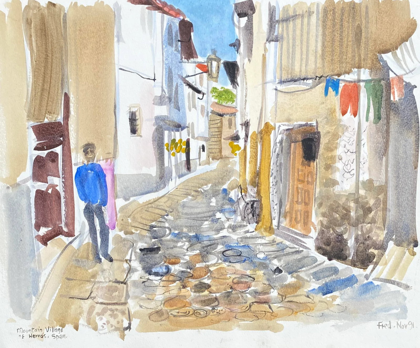 1991 Fred Atkinson Mountain Village Spanish Watercolor - 3