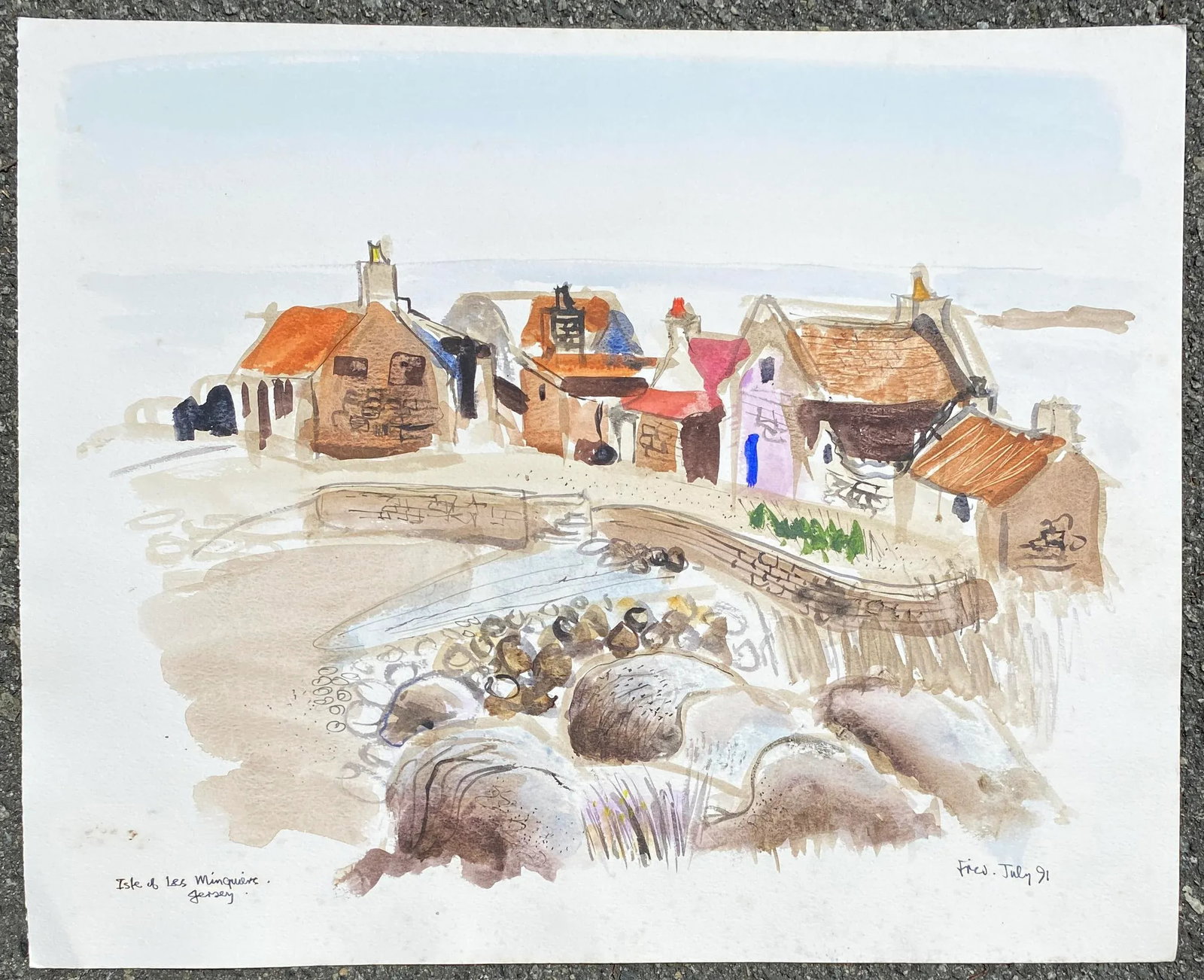 1991 Fred Atkinson Minqiers Coastal Village Watercolor - 2