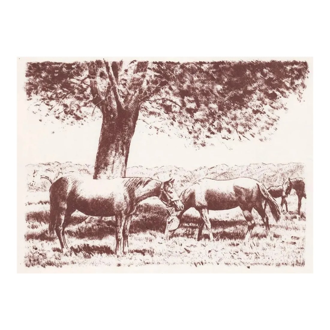 1980s Equestrian Lithograph: Unsigned 1980s horse litho. Combined shipping available, please inquire. Condition: Alterations: Original Condition Unaltered Imperfections: Some Imperfections Condition Notes: Overall good