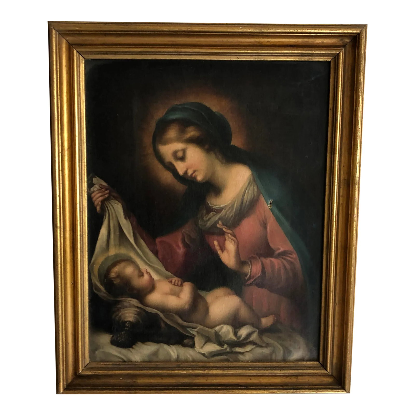 18th Century "Madonna of the Veil" Grand Tour Italian Figurative Oil Painting, Framed: Madonna of the Veil. Unsigned. Oil on Canvas, Framed. Copy of Carlo Dolci. The original Dolci painting (1630-1686) is in the collection of the Galleria Corsini in Rome. This copy is thought to be late
