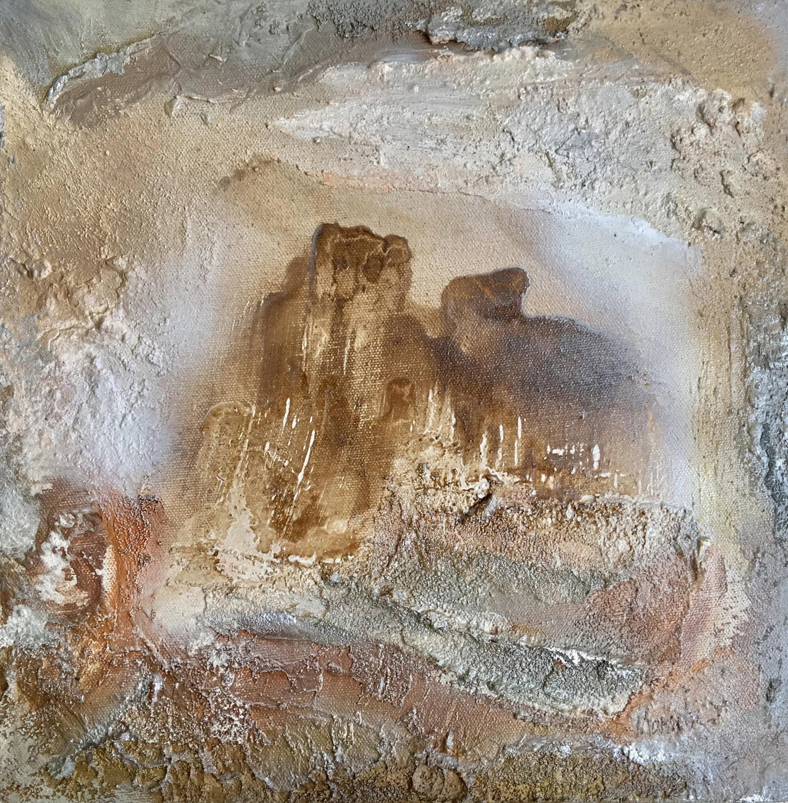 "Portal (#7 in Series)" Original Abstract Modern Neutral Art Metallic Landscape Painting - 2