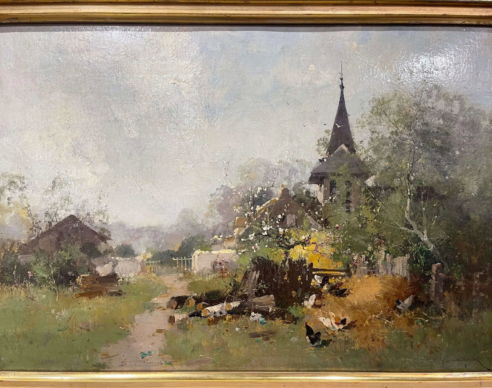 19th Century Framed Farmyard Oil Painting Signed Kermanguy for E. Galien-Laloue - 2