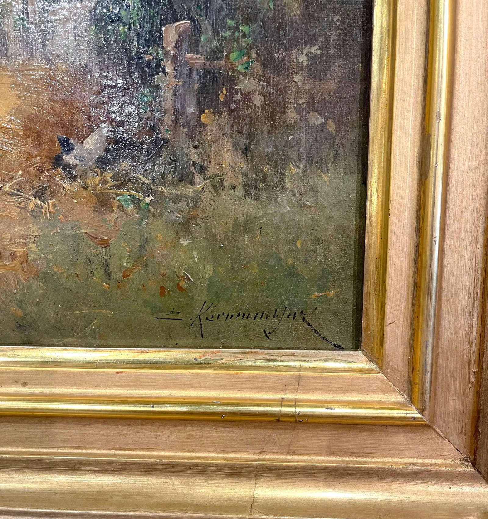 19th Century Framed Farmyard Oil Painting Signed Kermanguy for E. Galien-Laloue - 3