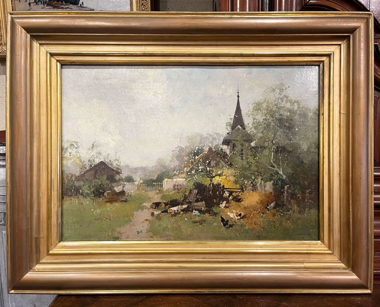 19th Century Framed Farmyard Oil Painting Signed Kermanguy for E. Galien-Laloue - 6