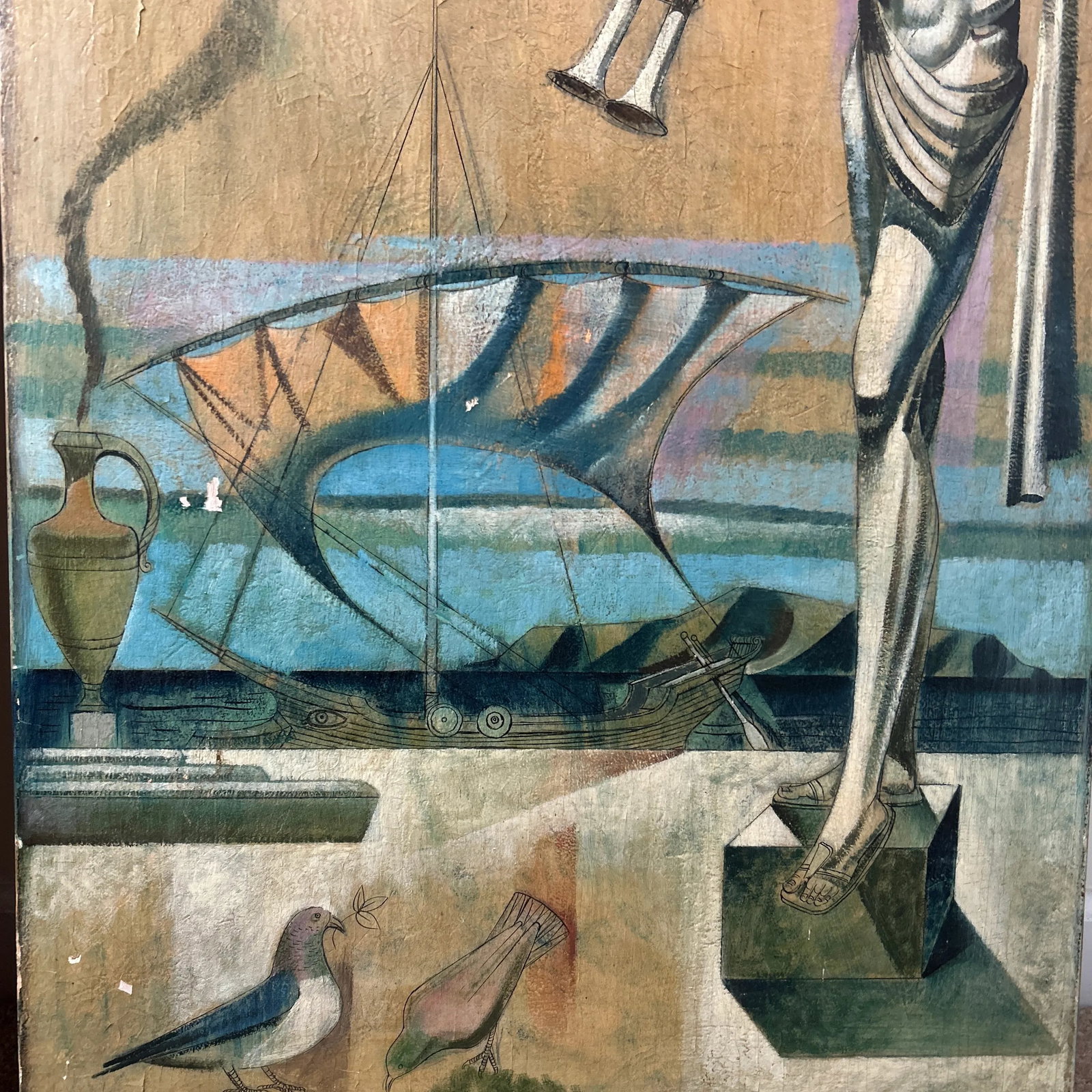 Mid 20th Century Leon Dusso Diptych, Paintings Oil on Wood- Set of 2 - 5