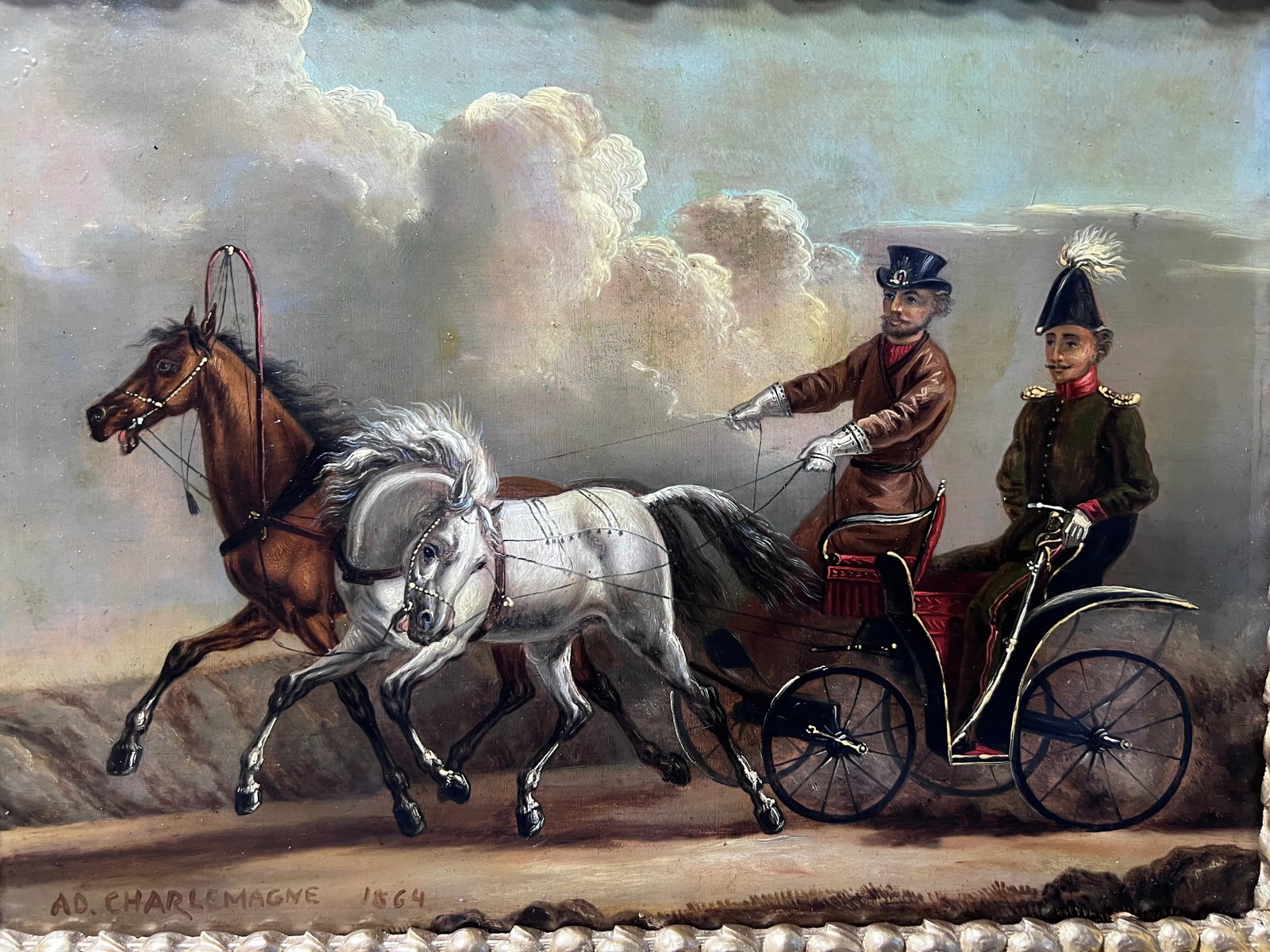1864 Adolf Charlemagne 1826-1901 Imperial Academy, Antique Original Oil Painting - 11