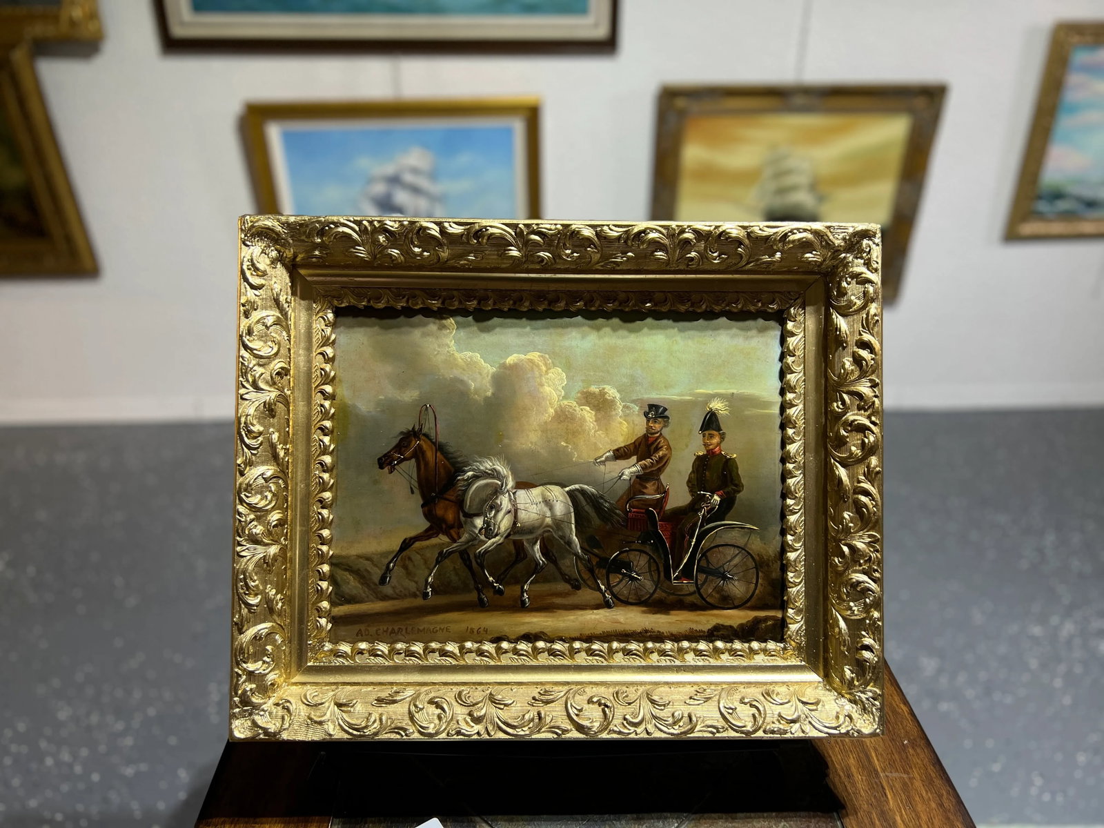 1864 Adolf Charlemagne 1826-1901 Imperial Academy, Antique Original Oil Painting - 3