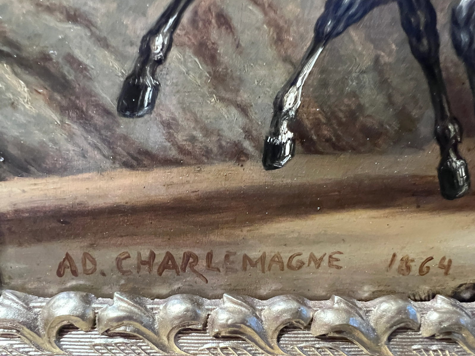 1864 Adolf Charlemagne 1826-1901 Imperial Academy, Antique Original Oil Painting - 8
