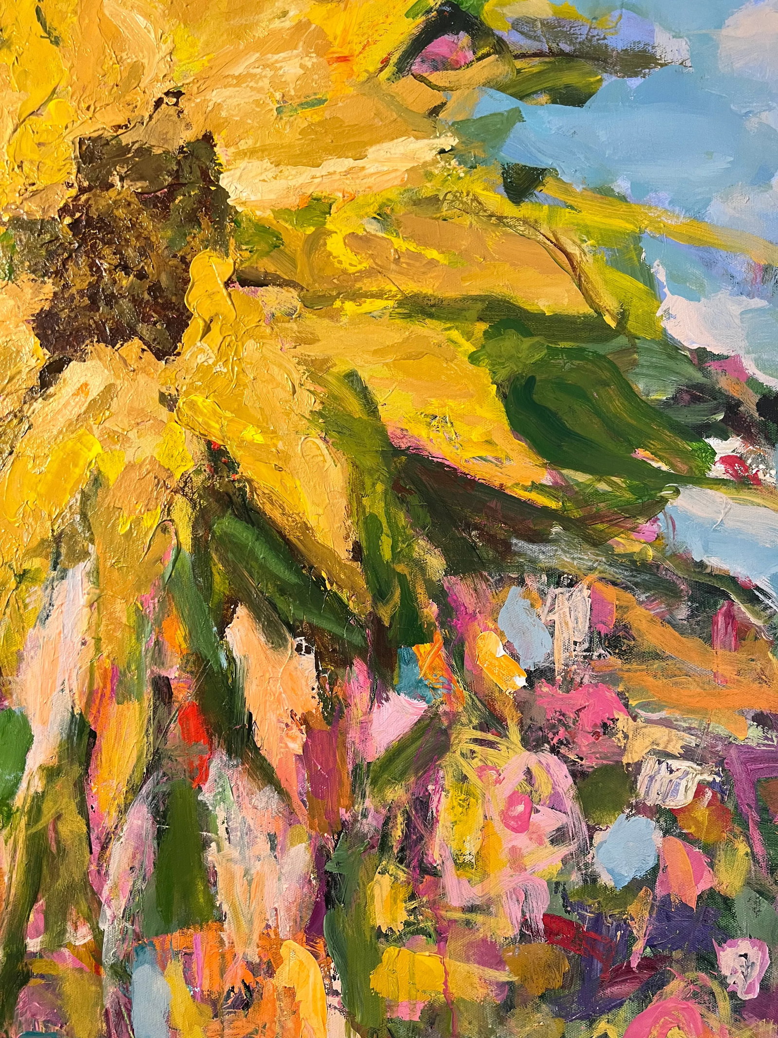 "Garden by the Sea" Original Abstract Sunflowers Still Life Painting by Sandy Welch - 2