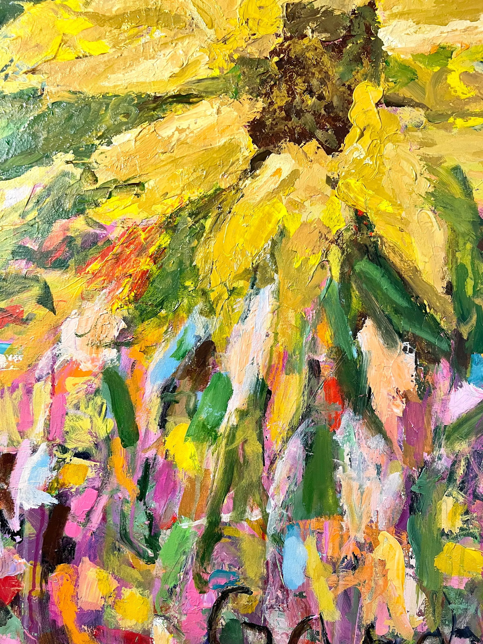 "Garden by the Sea" Original Abstract Sunflowers Still Life Painting by Sandy Welch - 3