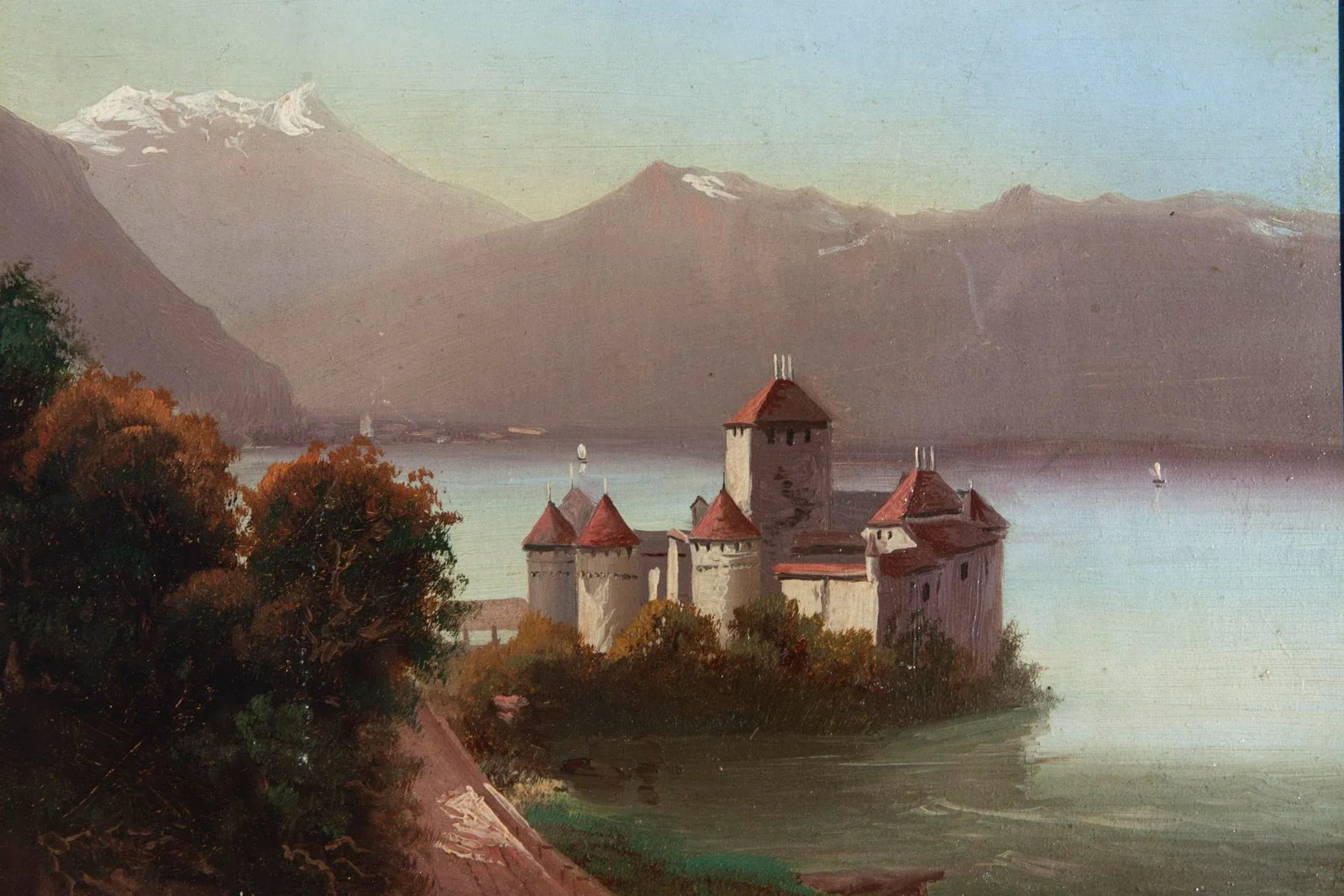 Swiss Painting of the Chateau De Chillon on Lake Geneva - 6