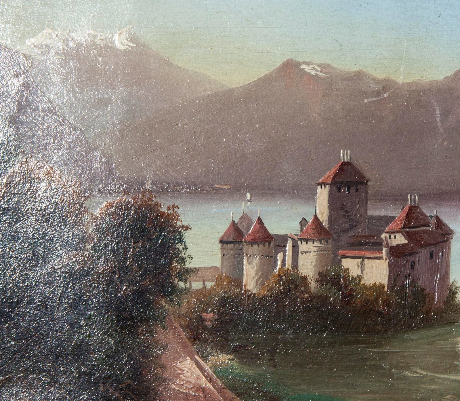 Swiss Painting of the Chateau De Chillon on Lake Geneva - 7