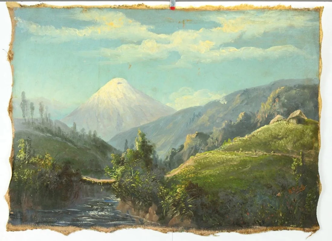 Late 19th Century Rafael Salas Oil Painting on Canvas of an Andean Landscape - 11