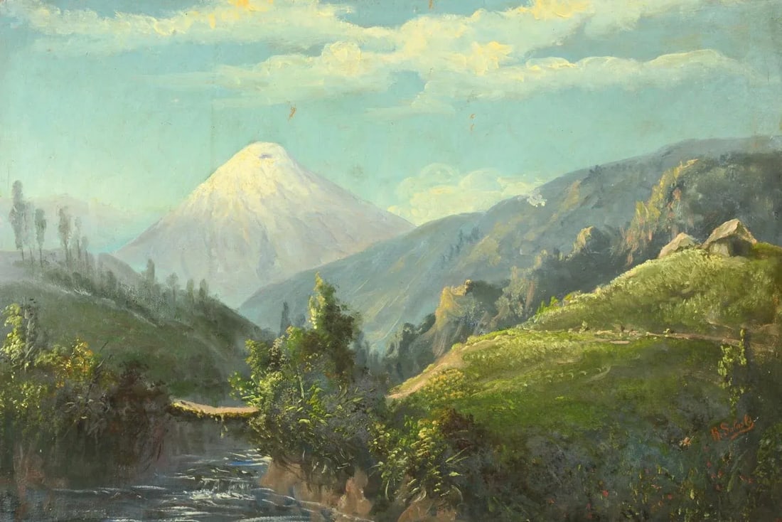 Late 19th Century Rafael Salas Oil Painting on Canvas of an Andean Landscape - 2