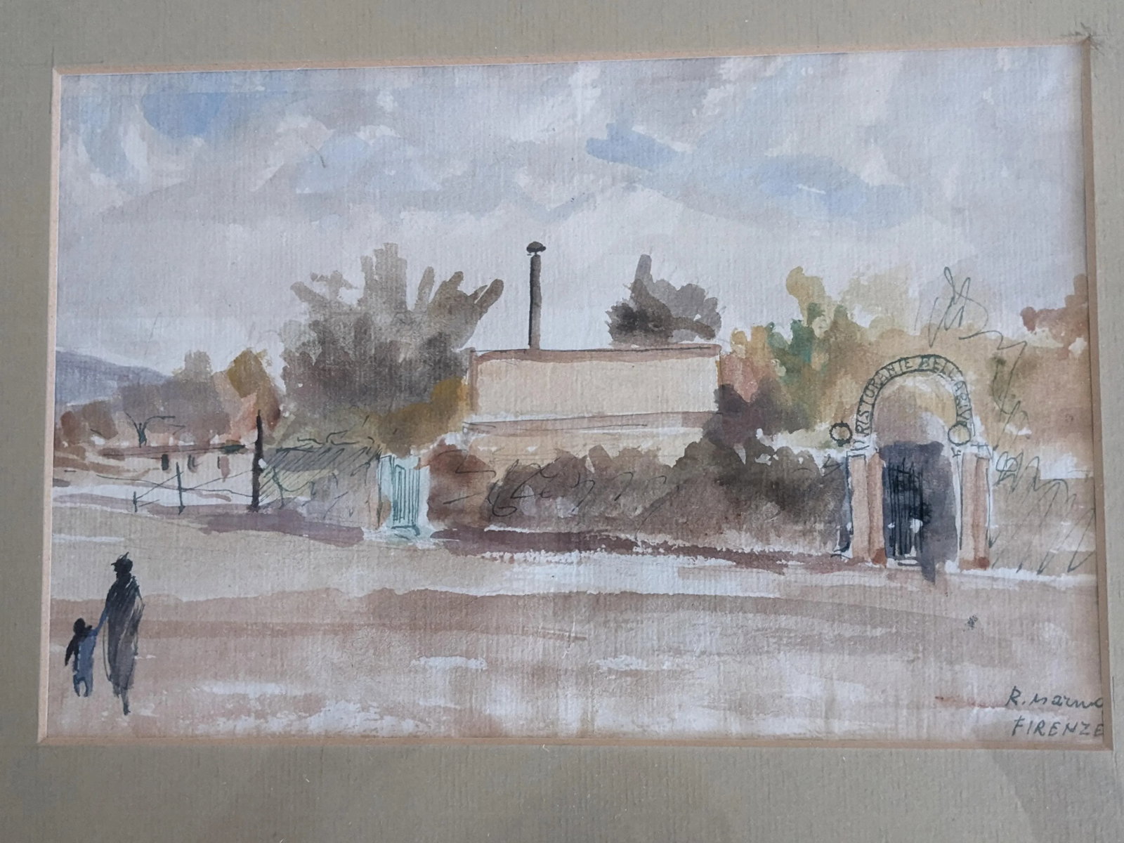 Vintage Rodolfo Marma Signed Original Framed Watercolor "Firenze" - 2