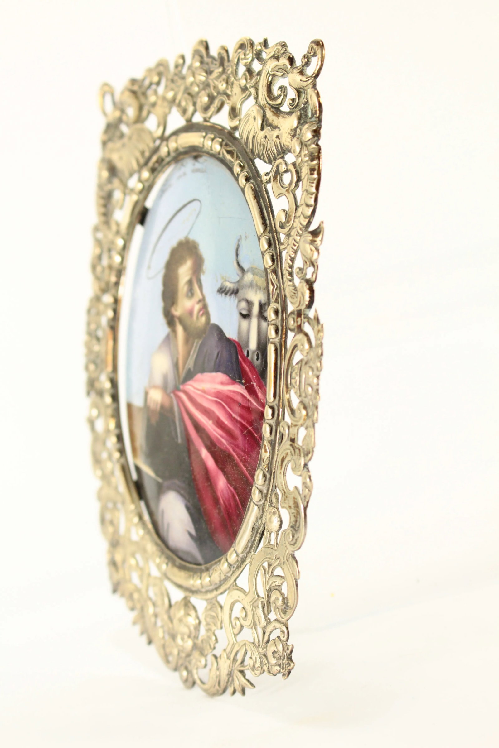 Circa 1746 Enamel Icon Evangelist St. Luke in Ornate French Silver Frame - 10