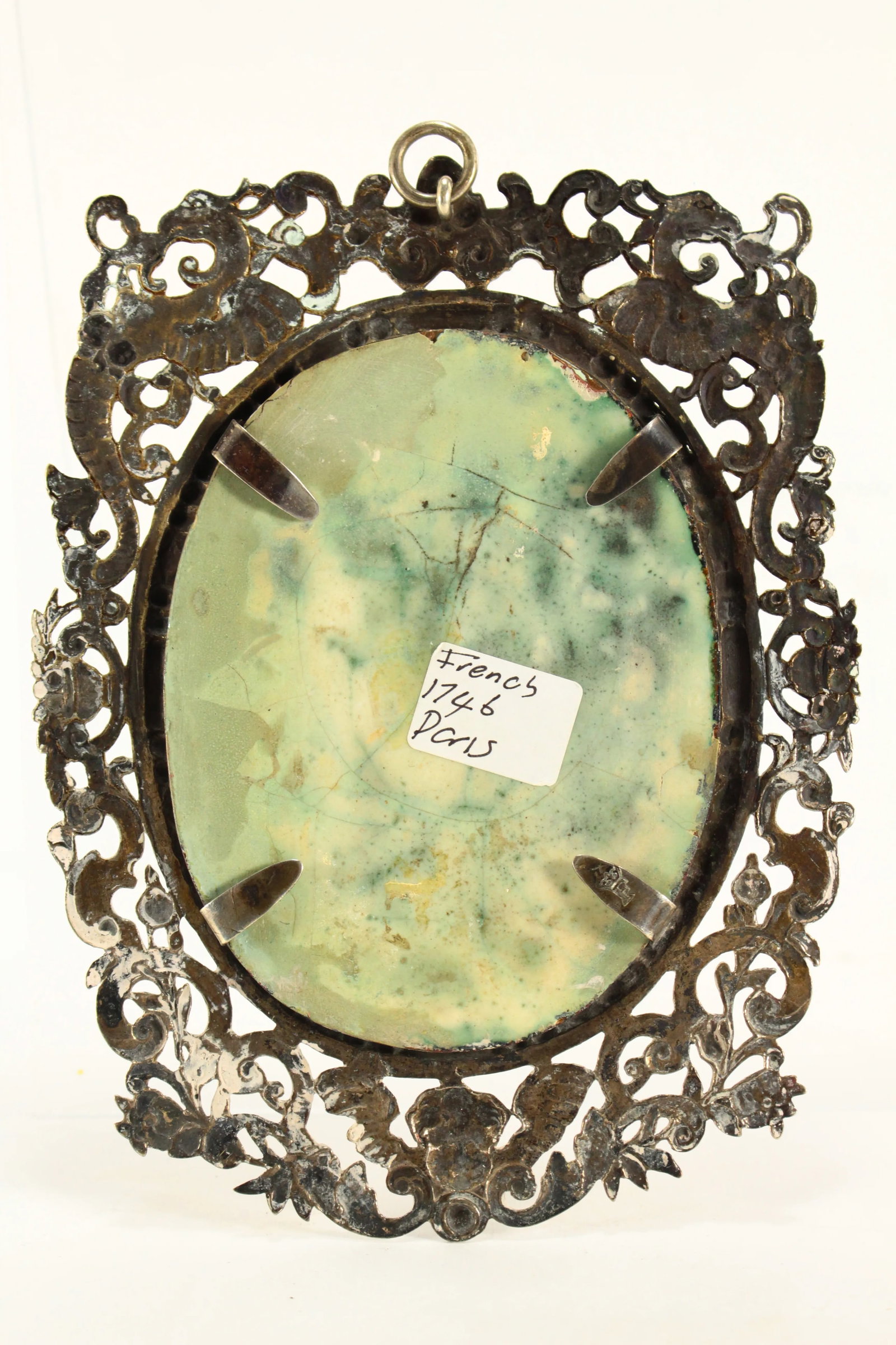Circa 1746 Enamel Icon Evangelist St. Luke in Ornate French Silver Frame - 11