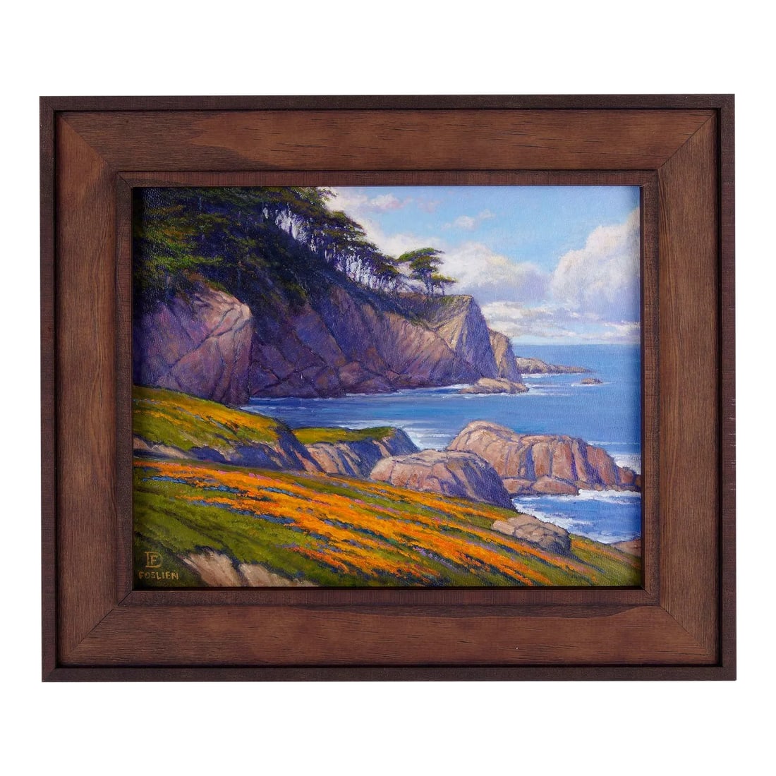 Dirk Foslien Point Lobos Reserve Oil on Canvas: Dirk Foslien Point Lobos Reserve oil on canvas. This Dirk Foslien painting comes framed as shown. Dimensions 8"H x 10"W (image); 11"H x 13"W x 1"D (frame) About Dirk Foslien Dirk Foslien is a native