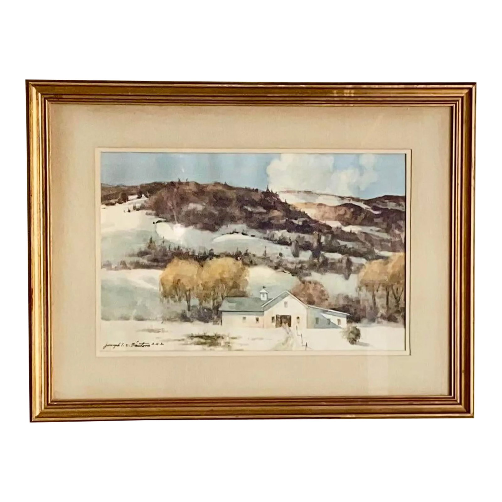 Joseph L C Santoro Listed Massachusetts Artist Original Watercolor of Hawk Mountain, Framed + Exhibi (1 of 6)