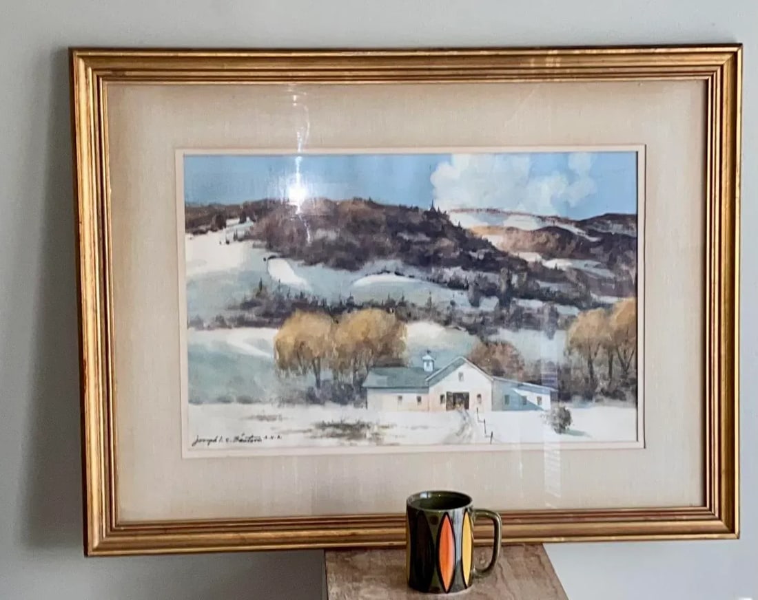 Joseph L C Santoro Listed Massachusetts Artist Original Watercolor of Hawk Mountain, Framed + Exhibi - 2