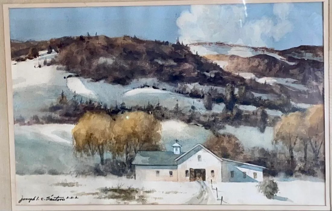 Joseph L C Santoro Listed Massachusetts Artist Original Watercolor of Hawk Mountain, Framed + Exhibi - 3