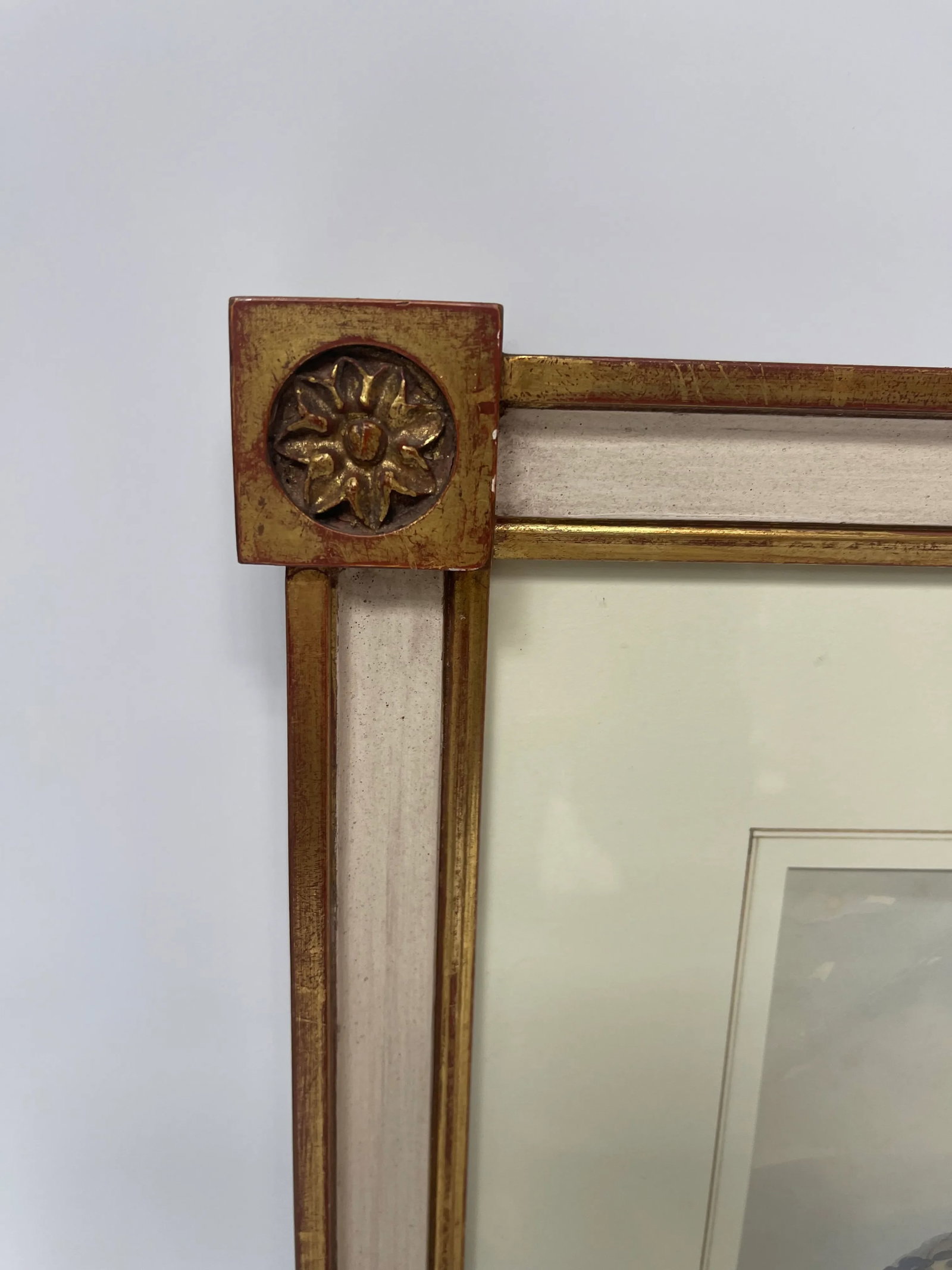 Antique Castle Ruins Watercolor Painting with Rosette Frame - 4