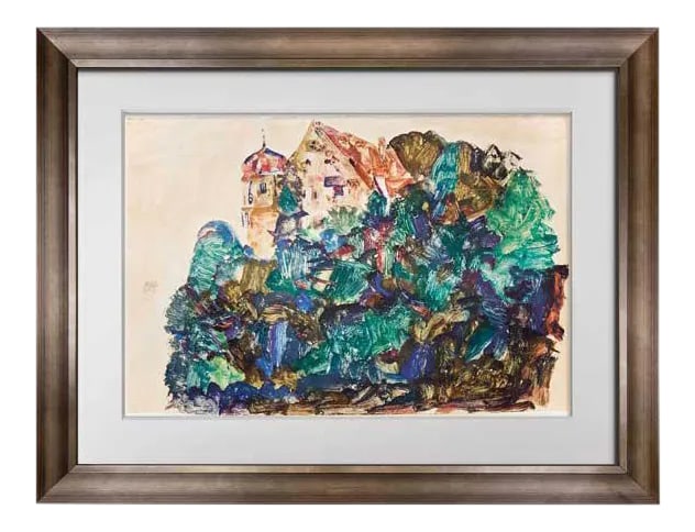 1960s Vintage Egon Schiele "..Castle at Bregenz" Limited Edition Lithograph Print: Schiele Lithograph Gouache titled The Old Castle at Bregenz, 1912. Size : 50.2x35.6cm. It is a numbered Limited Edition of 100 and has exemplaire Authentication numbered out of 100 from the Presses